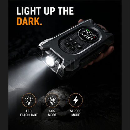 Built-in LED flashlight with SOS and strobe modes
